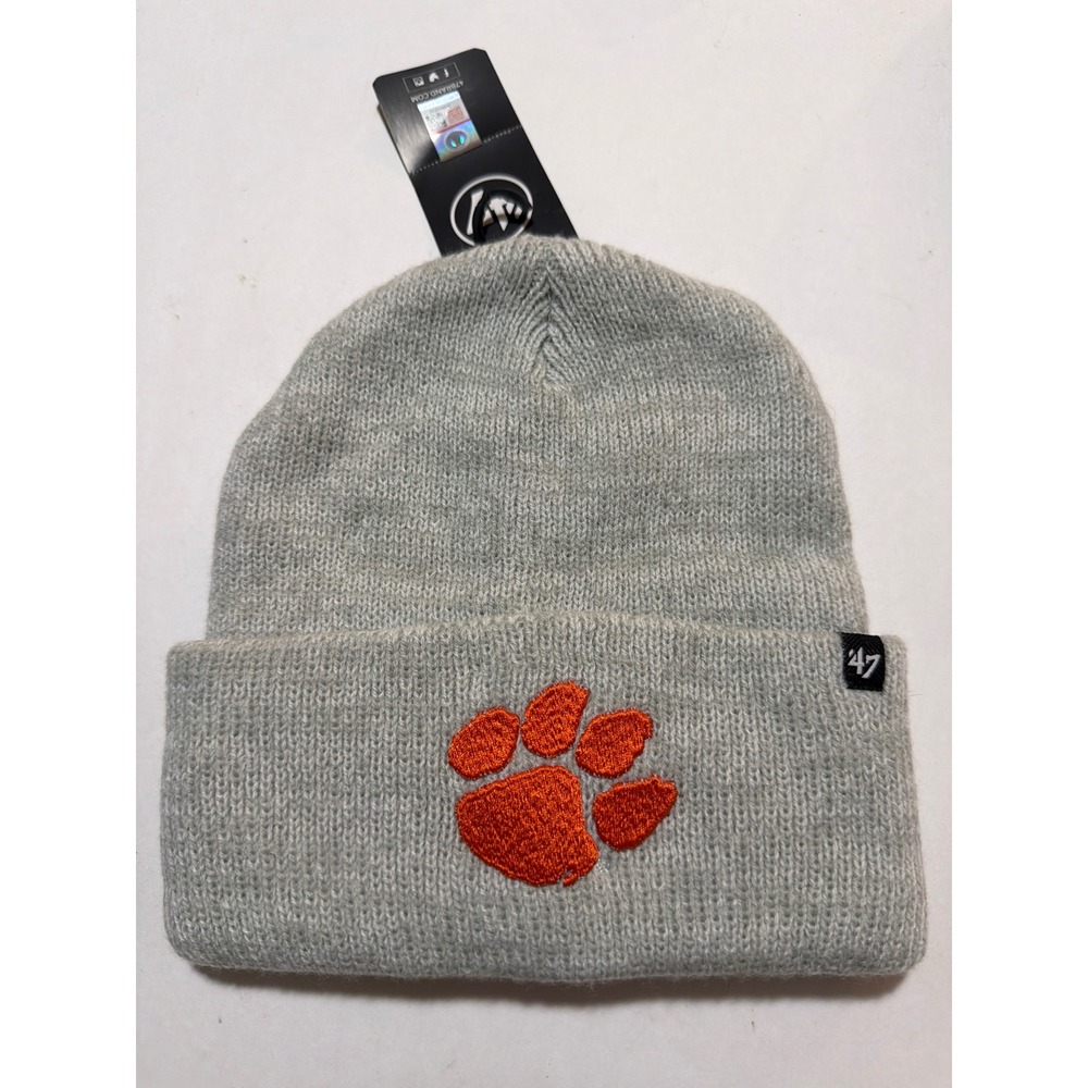 47 Brand Clemson Tigers Beanie Hat Grey Orange Paw Logo Cuffed Knit NCAA OSFA